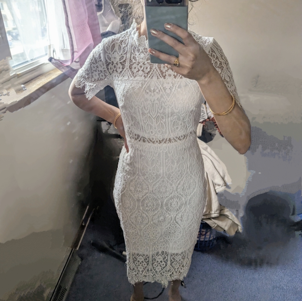 Francesca's Rhea Lace Midi Dress - Ivory - Women’s XS